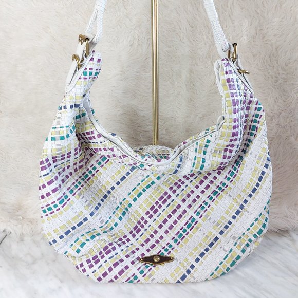 Elliott Lucca Women's Multi-Colour Weaving Leather Satchel Shoulder Bag - Picture 2 of 12